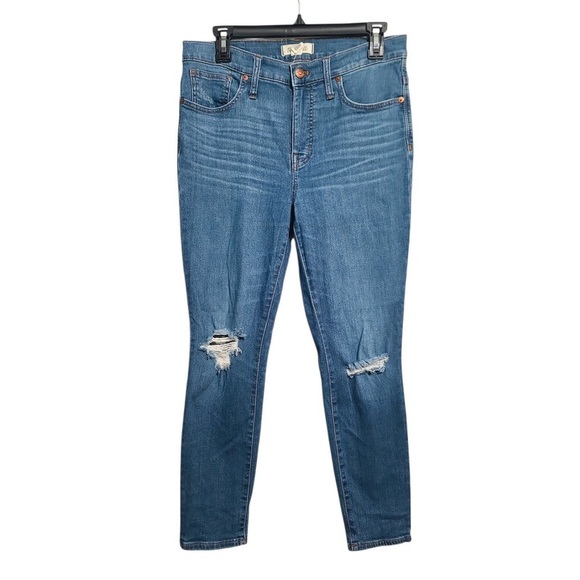 Madewell Distressed Straight Leg Blue Jeans - Picture 1 of 3